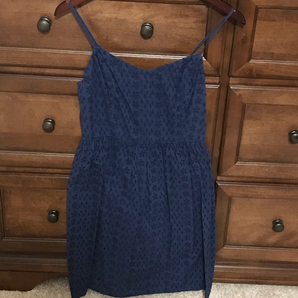 Navy Blue Cotton Spaghetti Strap Sun Dress